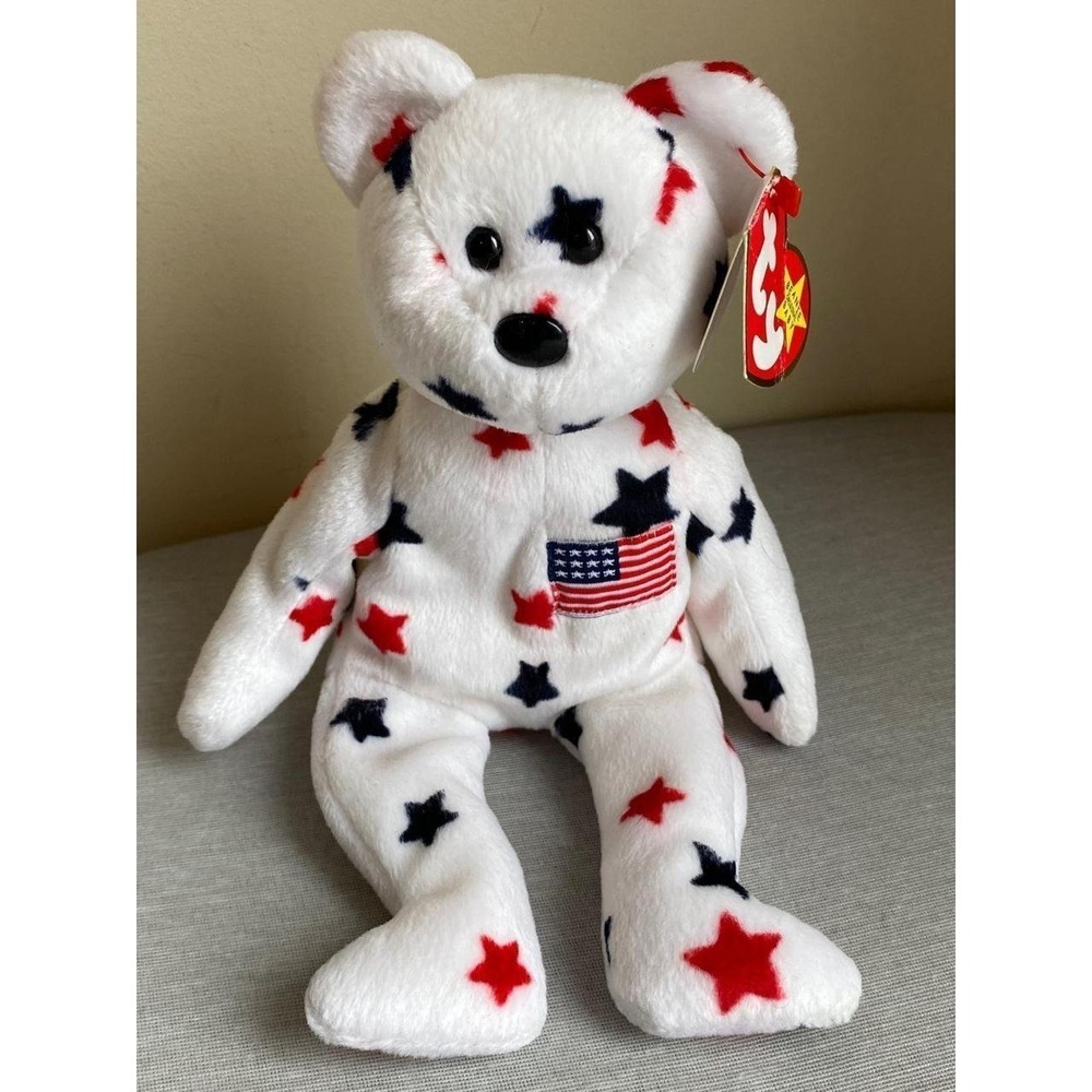 Vintage Ty Beanie Babies Glory The Bear USA July 1997 Plush 9" Flag sku14